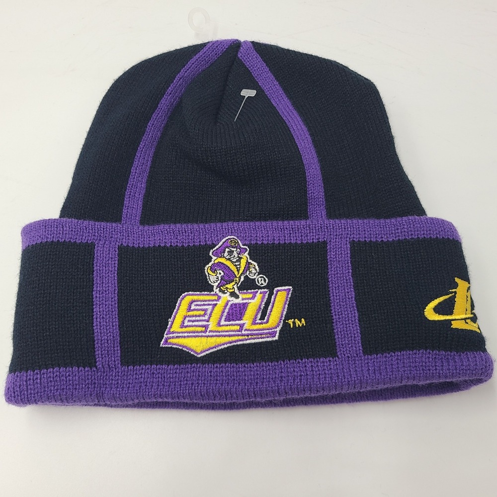 Vintage ECU Pirates Hat Beanie Logo Athletic Black Purple NCAA East Carolina Men